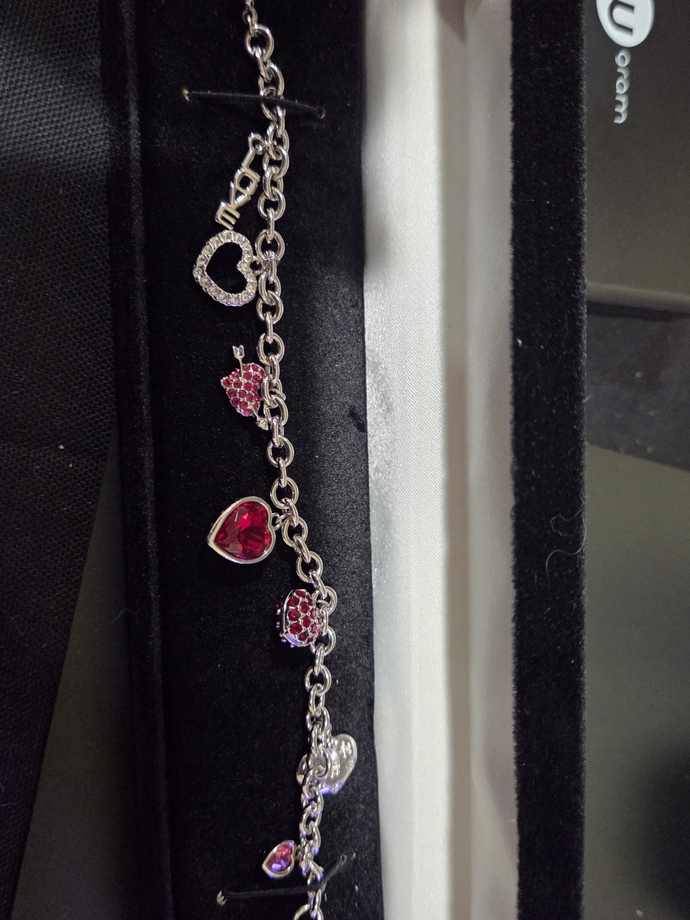 Swarovski Silver-Tone Bracelet with Red and Pink Heart Charms